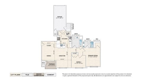 Floor plan for 2 beds, 2 baths, 1215 sqft